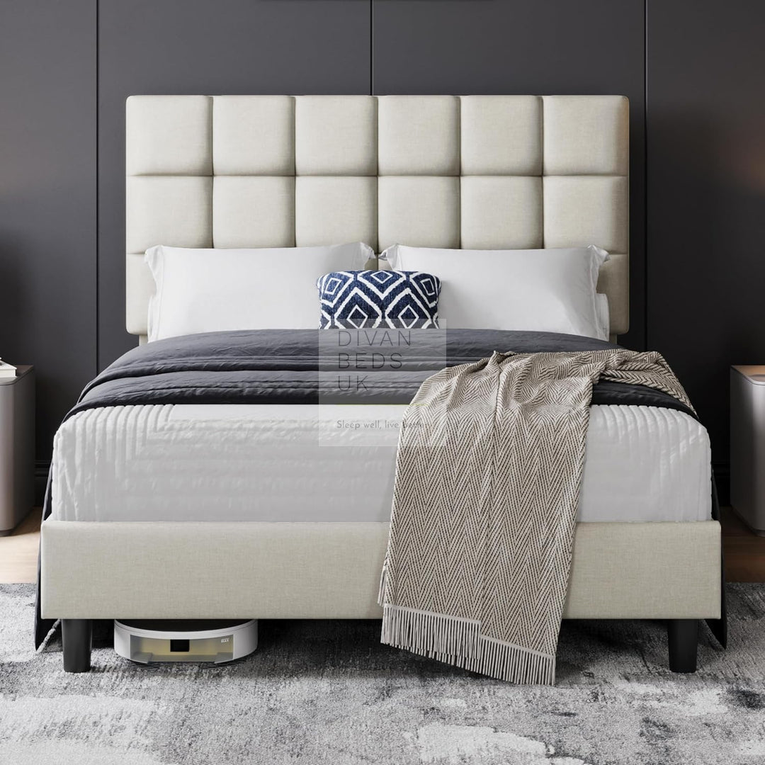 Armando Beige Linen Fabric Upholstered Bed with Adjustable Headboard