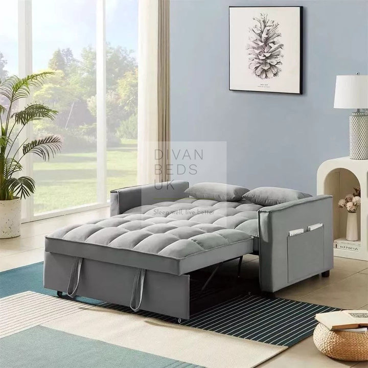 Bolzano Grey Plush Velvet 2 in 1 Convertible 2 Seater Daybed Sofa Bed Couch