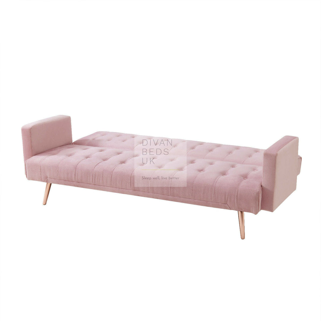 Solera Pink Plush Velvet Sofa Bed with Rose Gold Legs