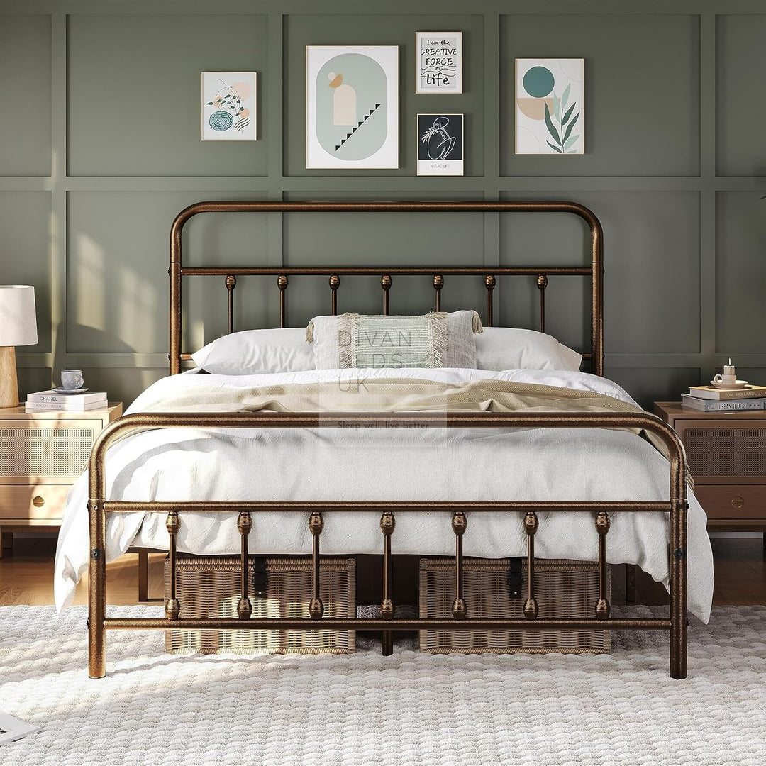 Victorian Antique Bronze Metal Hospital Vintage Style Bed with Drawer Options