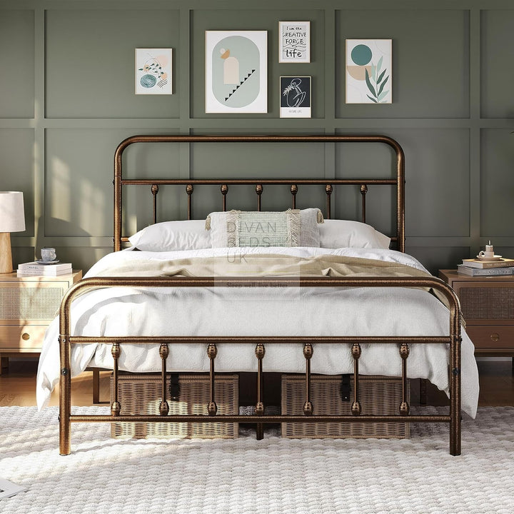 Victorian Antique Bronze Metal Hospital Vintage Style Bed with Drawer Options