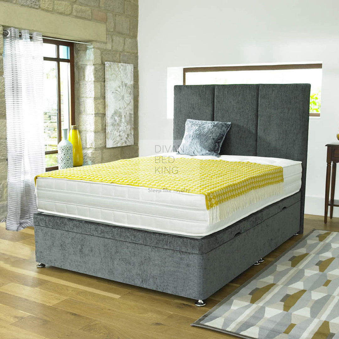 Ethan Luxury Ottoman Divan Bed with Stripe Floor Standing Headboard Option