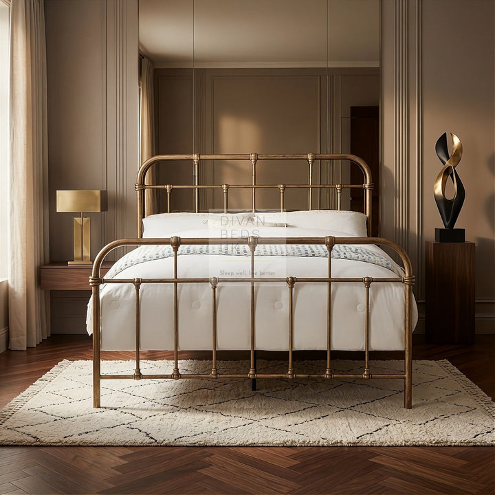 Bellamy Antique Brass Metal Hospital Style Bed Frame