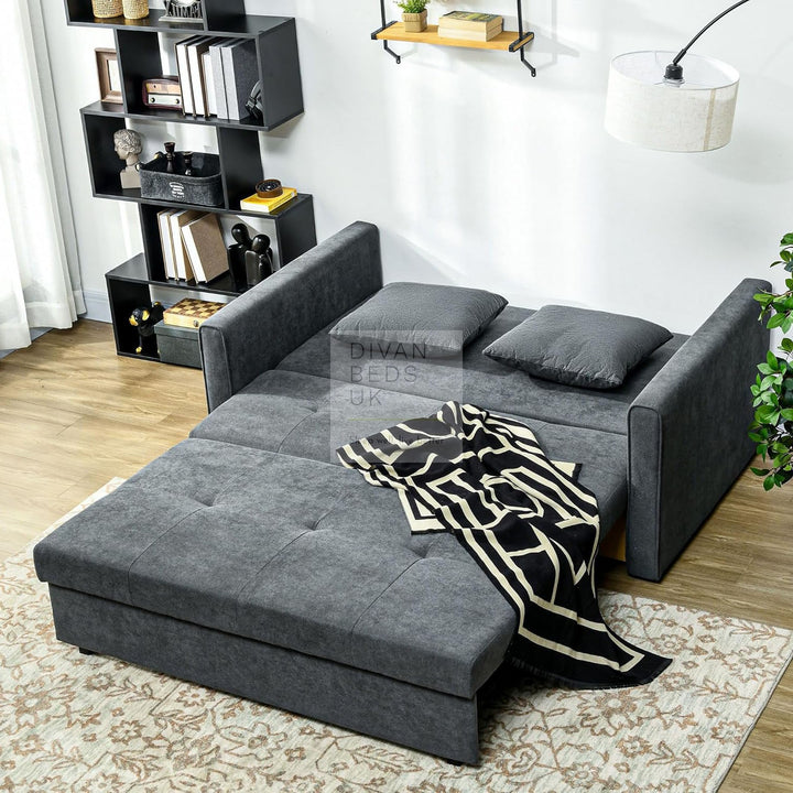 Adamaris 3 in 1 Black Cotton Sofa Bed 2 or 3 Seater with Storage