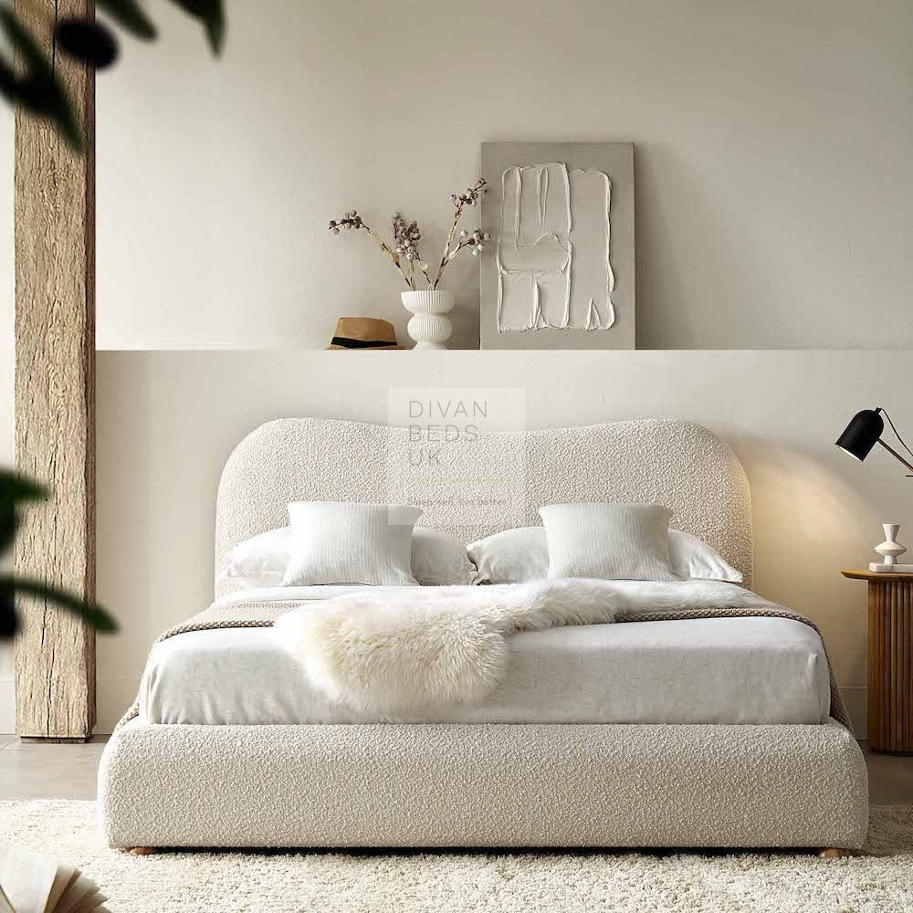 Teddy Luxury Soft Boucle Fur Beige Curved Bed Frame