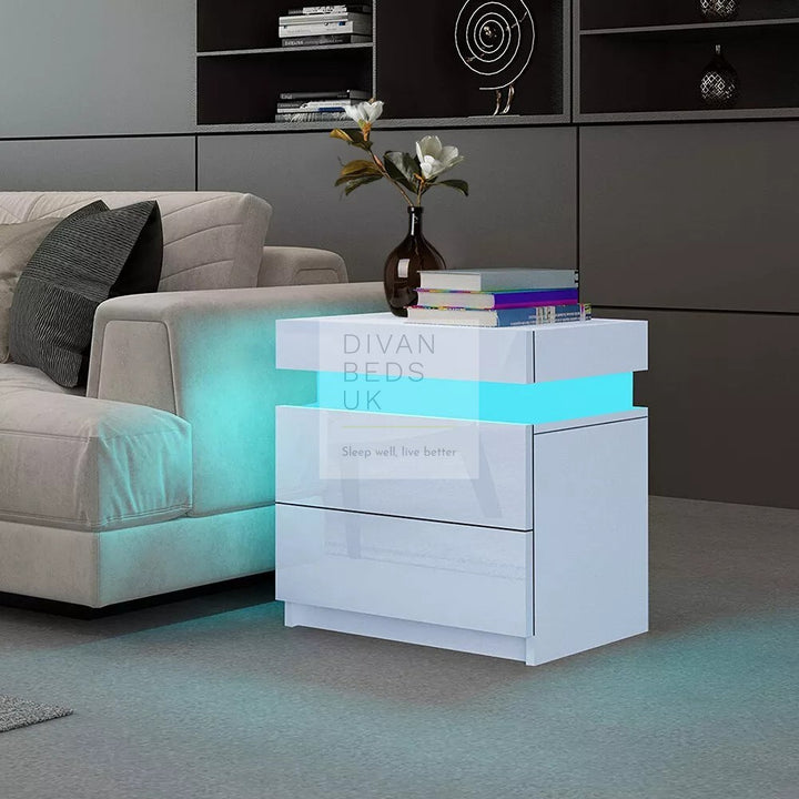 Volo 2 Drawer LED White Gloss Bedside Table