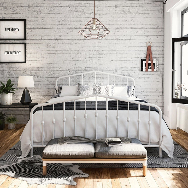 Gatsby Tall Headboard Adjustable Height White Metal Bed Frame