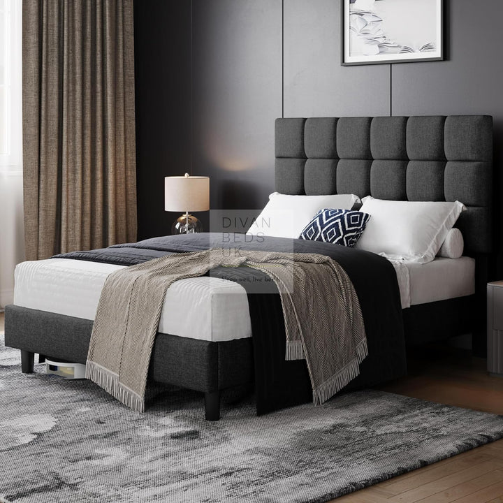 Armando Charcoal Linen Fabric Upholstered Bed with Adjustable Headboard