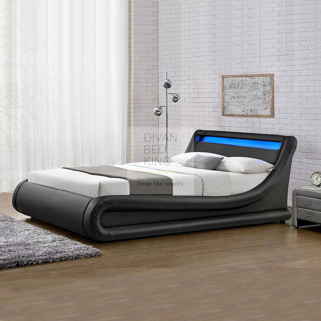 Volo LED Modern White Leather Ottoman Storage Bed