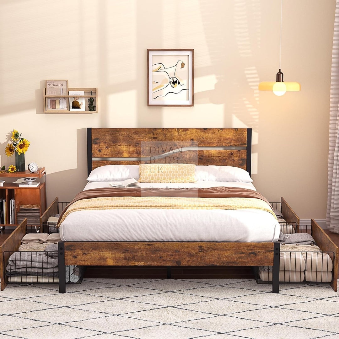 Moledar Curved Engineered Wood 4 Drawer Storage Bed Frame with Footboard