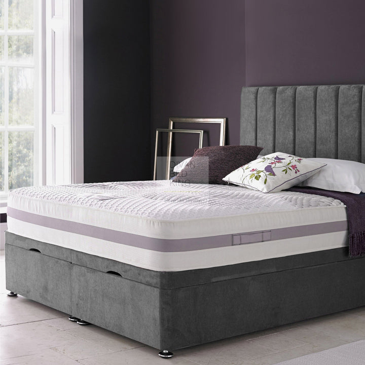 Amberlyn Luxury Ottoman Divan Bed with Stripe Floor Standing Headboard Option