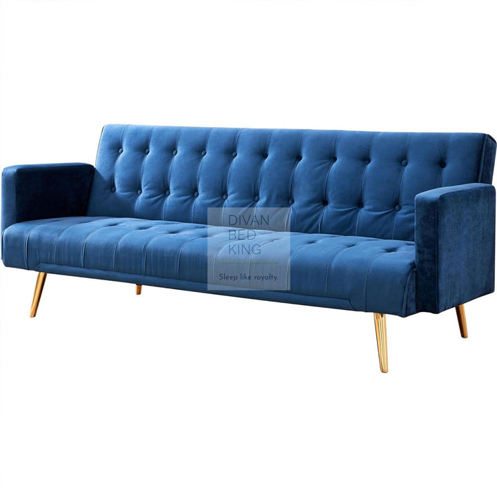 Sterling Sapphire Blue Plush Velvet 3 Seater Sofa Bed