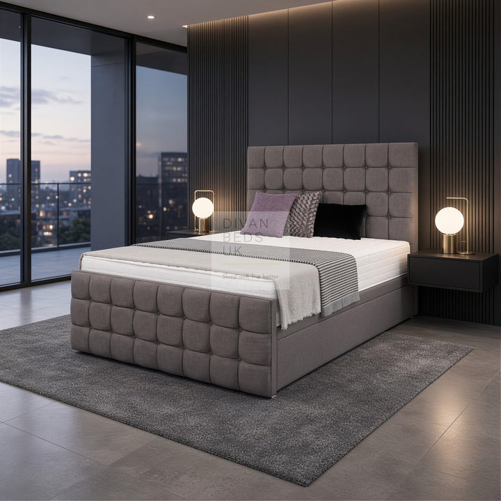 Aria Cube Luxury Ottoman Divan with Floorstanding Headboard and Footboard