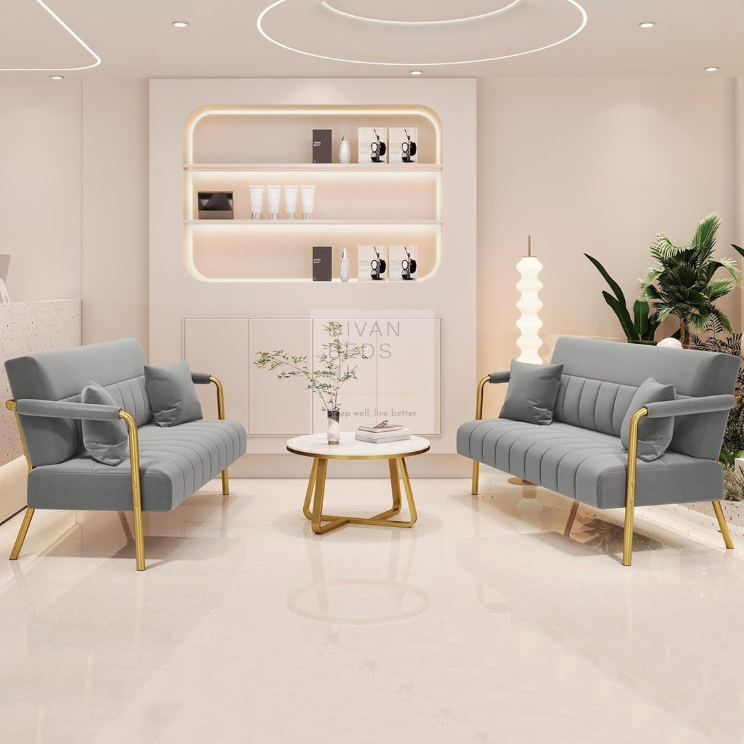 Parisa Grey Velvet Velour 2 Seater Sofa with Gold Metal Legs