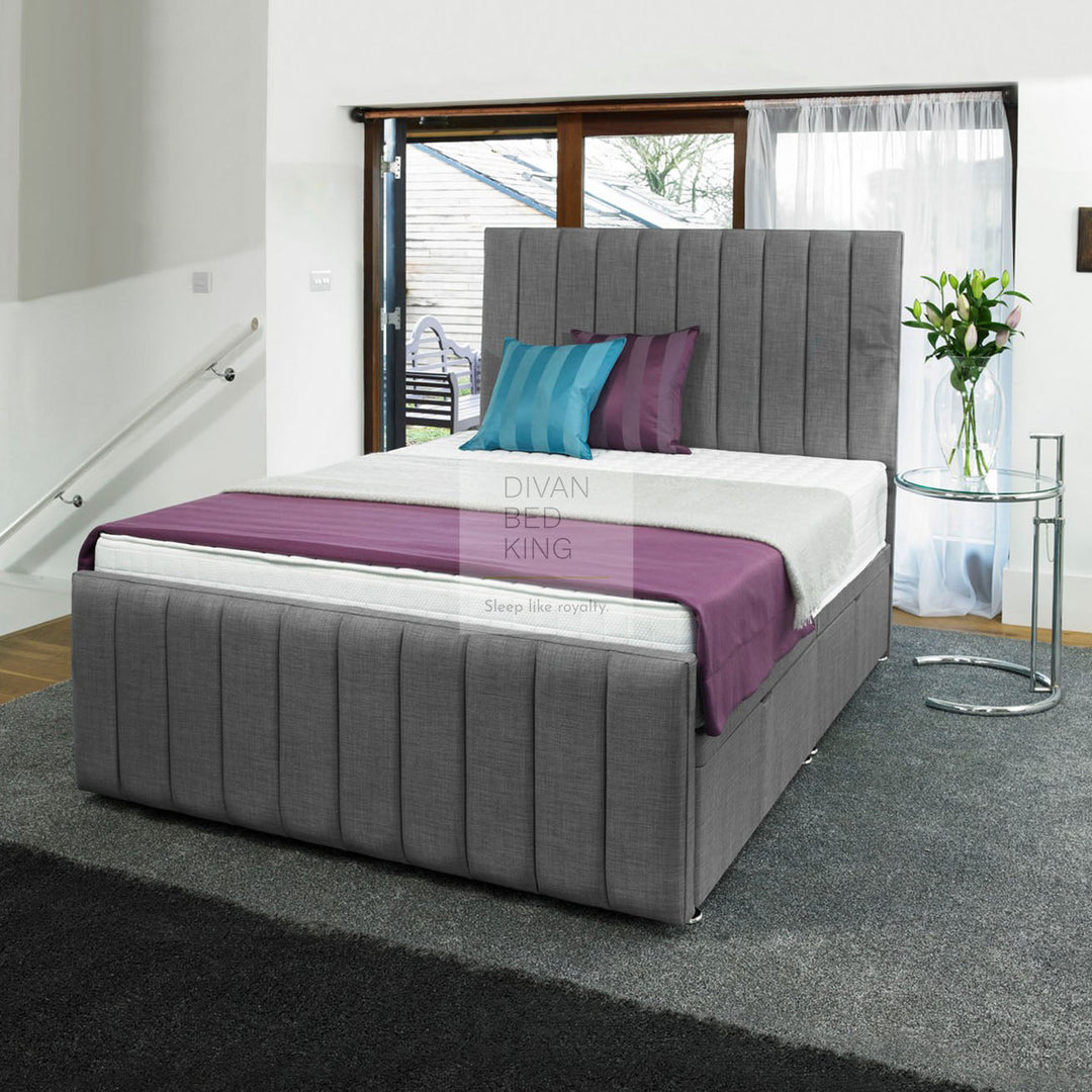 Geneva Stripe Luxury Ottoman Divan with Floorstanding Headboard and Footboard