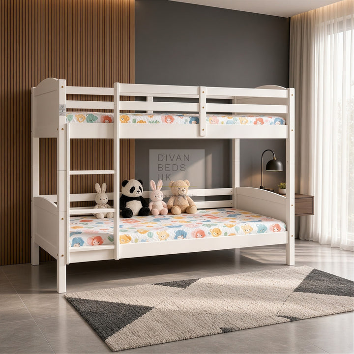 Columbus Detachable White Wooden Bunk Bed