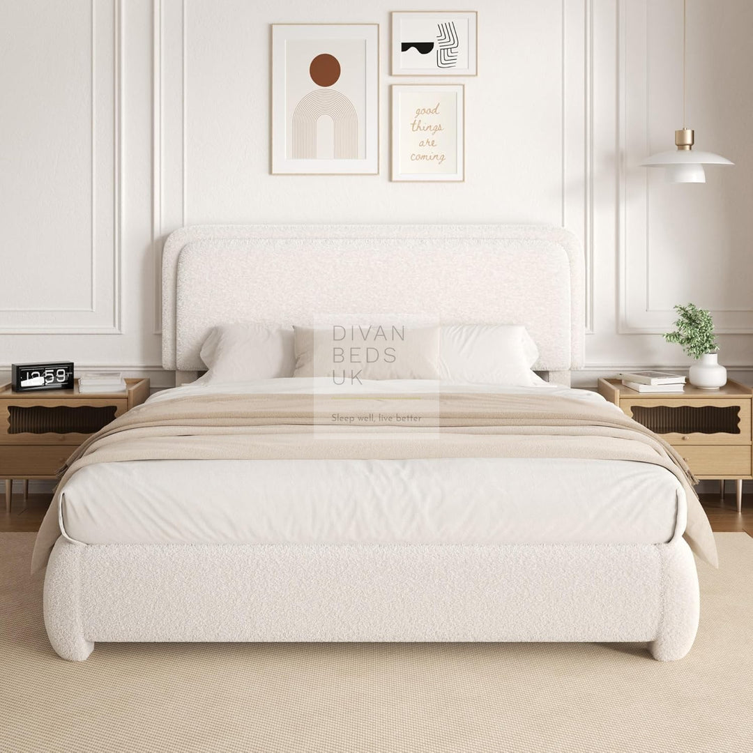 Teddy Luxury Soft Boucle Fur Beige Curved Bed Frame