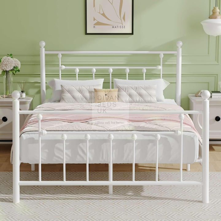 Trapani White Metal Bed Frame & Optional Drawers