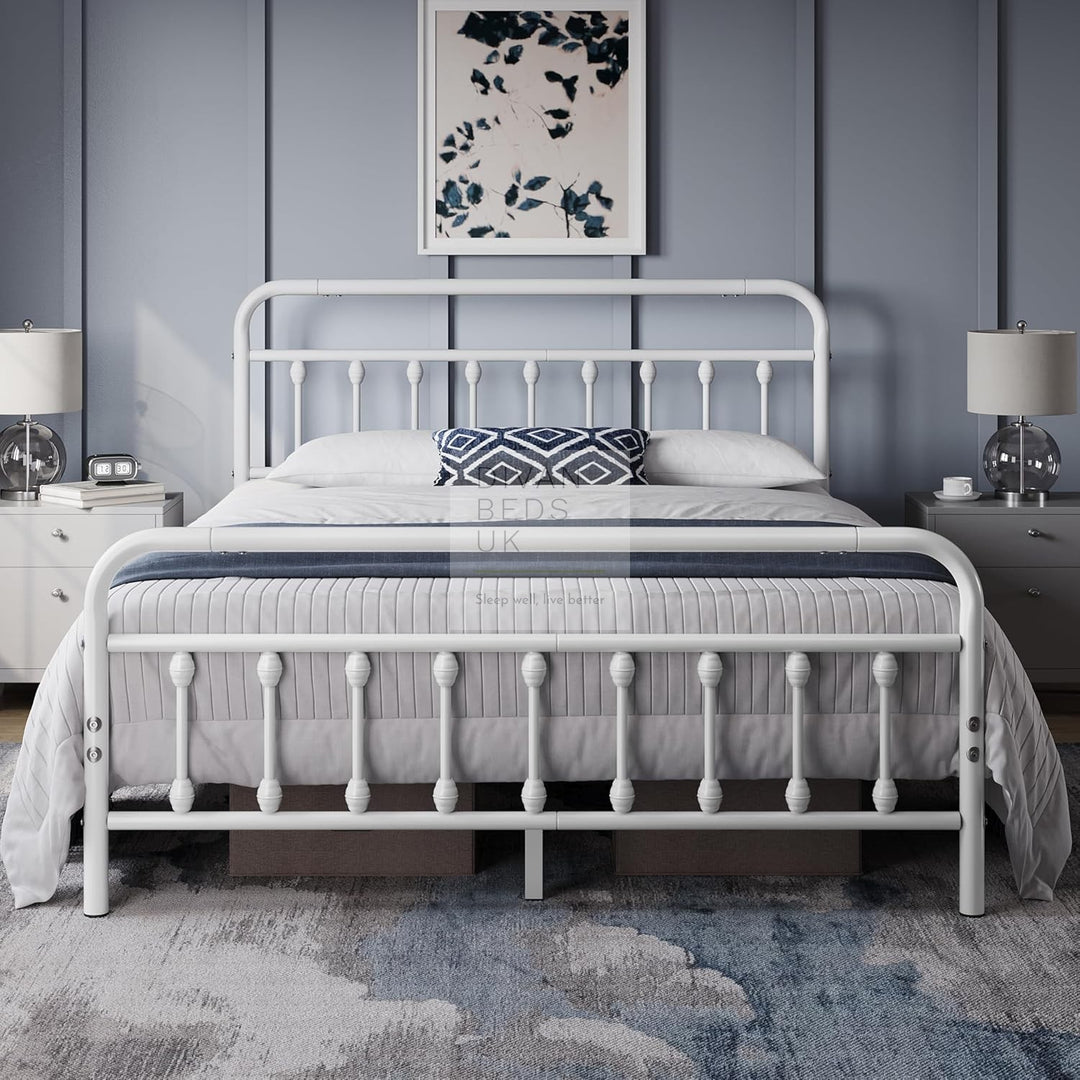 Victorian White Metal Hospital Vintage Style Bed Frame