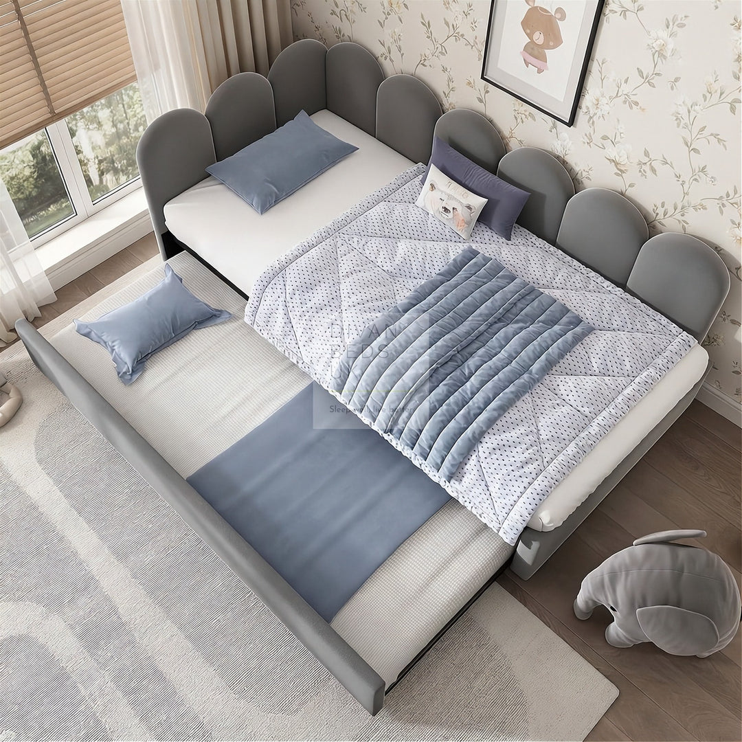 Novara Grey Plush Velvet Convertible Corner 3FT Single Daybed Sofa Bed Couch with Trundle