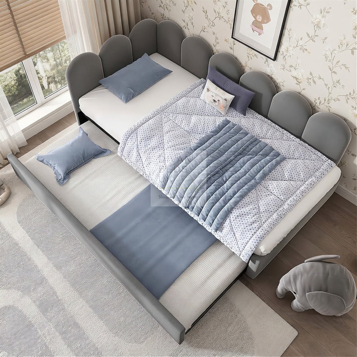 Novara Grey Plush Velvet Convertible Corner 3FT Single Daybed Sofa Bed Couch with Trundle