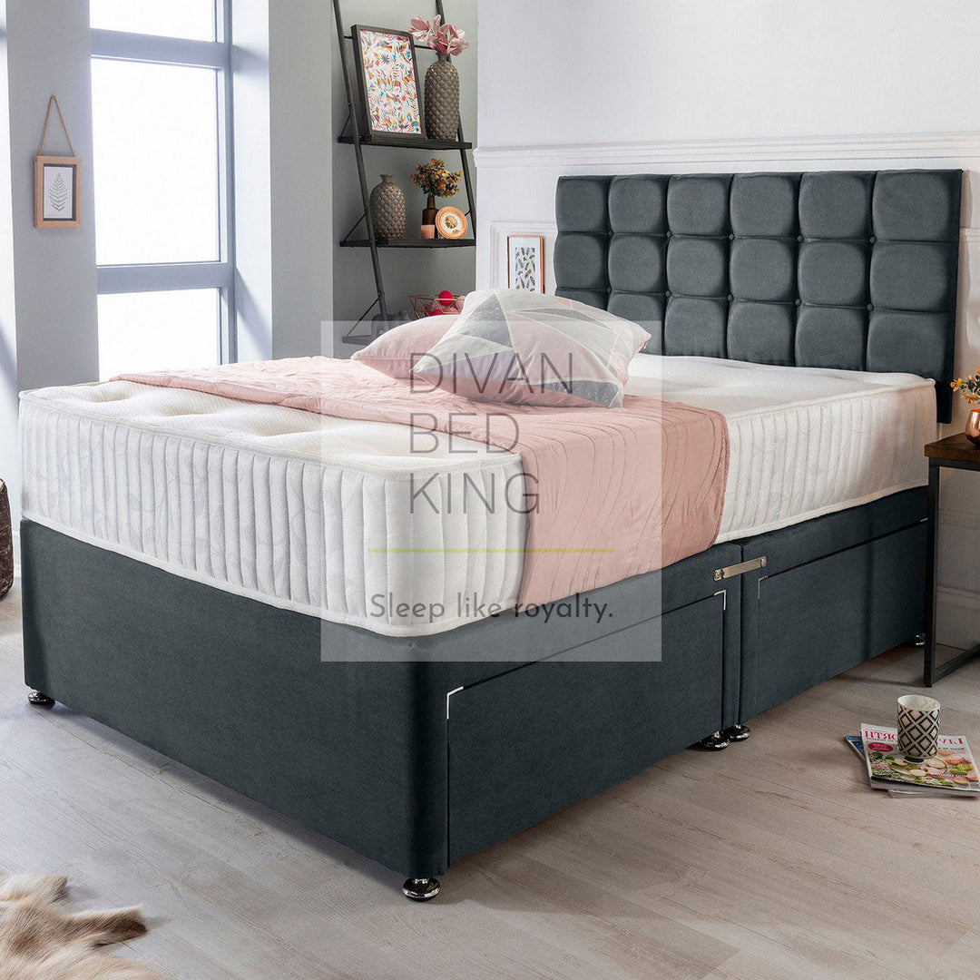 Cassius Reinforced Divan Bed Set with Cube Button Designer Headboard