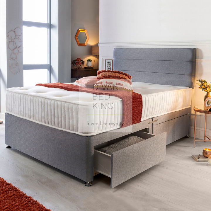 Benedict Grey Divan Bed with Spring Memory Foam Mattress