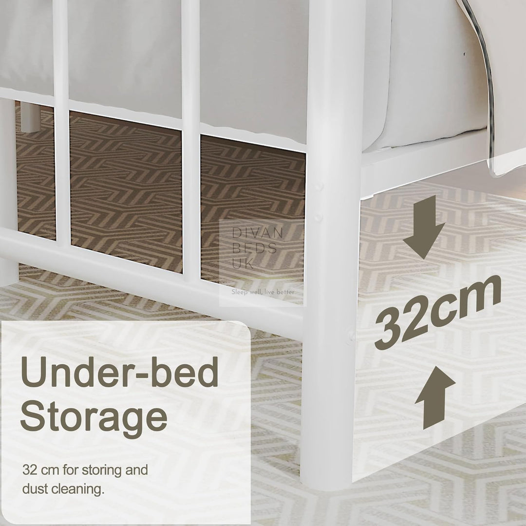 Trapani White Metal Bed Frame & Optional Drawers
