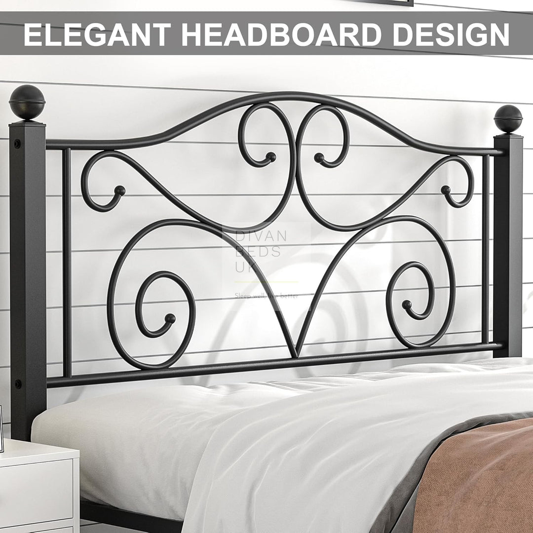 Elena Vintage Scroll Style Black Metal Bed Frame with Matching Footboard