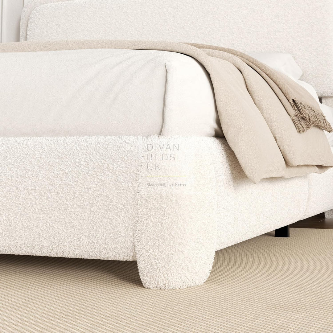 Teddy Luxury Soft Boucle Fur Beige Curved Bed Frame