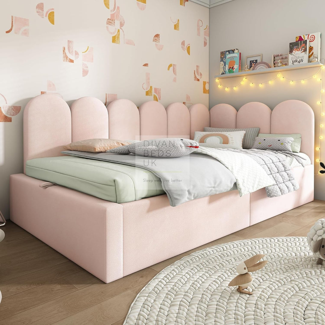 Novara Pink Plush Velvet Ottoman Storage Corner 2 Seater Daybed Sofa Bed Couch