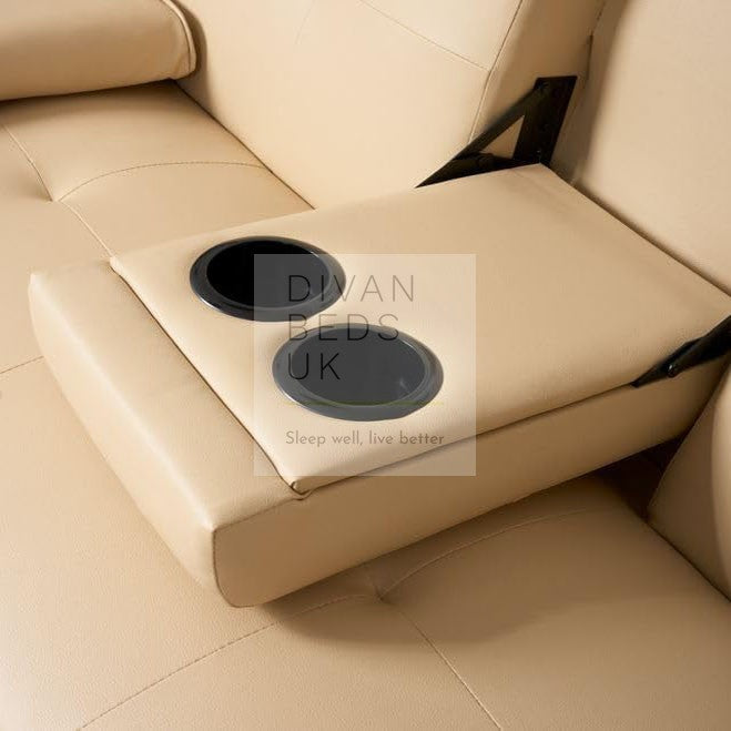 Cadence Cream Leather 2 Seater Sofa Bed with Cup Holders and Matching Pillows
