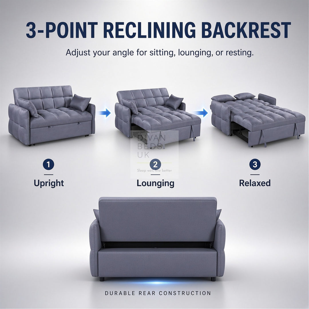 Lyons Grey Reclining Convertible 3 Seater Sofa Bed Pull Out Couch