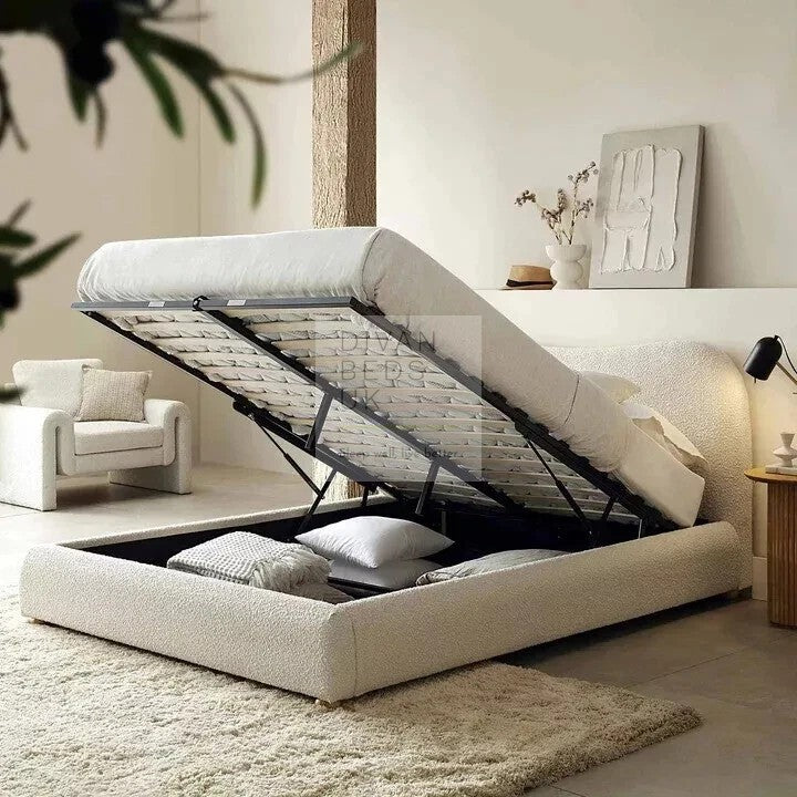 Teddy Luxury Soft Boucle Fur Beige Curved Bed Frame