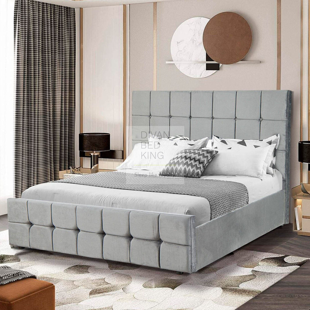 Maria Ottoman Grey Upholstered Bed Frame Storage End Lift