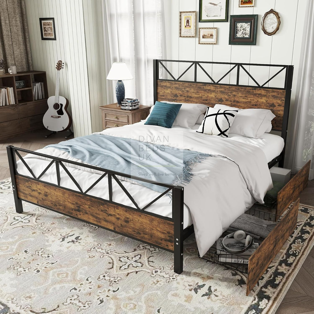Andria Metal Bed Frame with 2 Drawer Storage Included