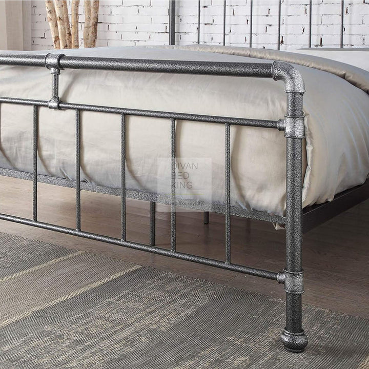 Silas Steel Grey Metal Hospital Vintage Rustic Style Bed Frame