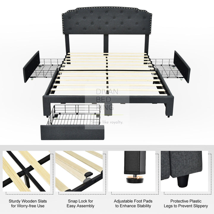 Clematiss Hope 4 Drawers Storage Linen Bed with Adjustable Headboard