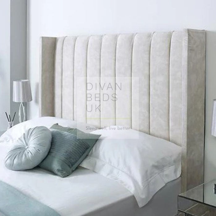 Anna Wing Divan Bed with Luxury Panel Stripe Wingback Headboard