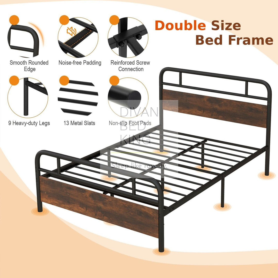 Ryker Black Metal Bed Frame with Wooden Headboard & Footboard