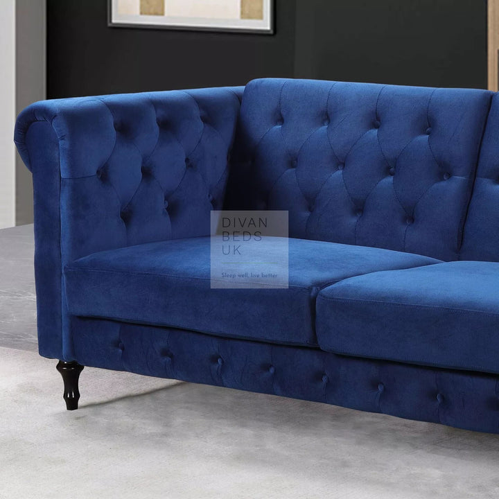 Federico Blue Velvet Convertible 3 Seater Sofa Bed Couch