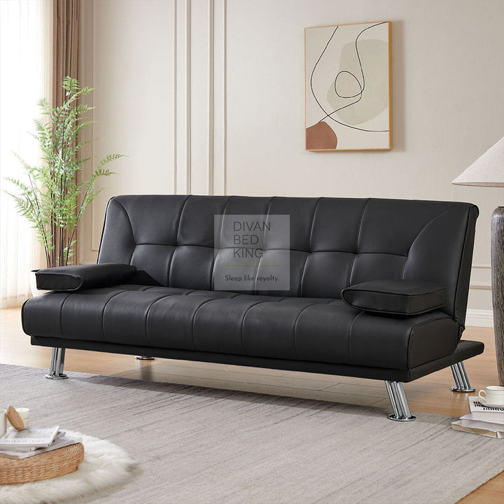 Francesca Black Faux Leather 3 Seater Sofa Bed