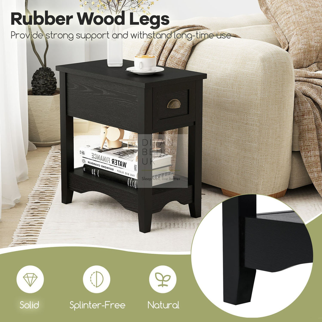 Reginald Black 1 Drawer Compact Bedside Table with Shelf