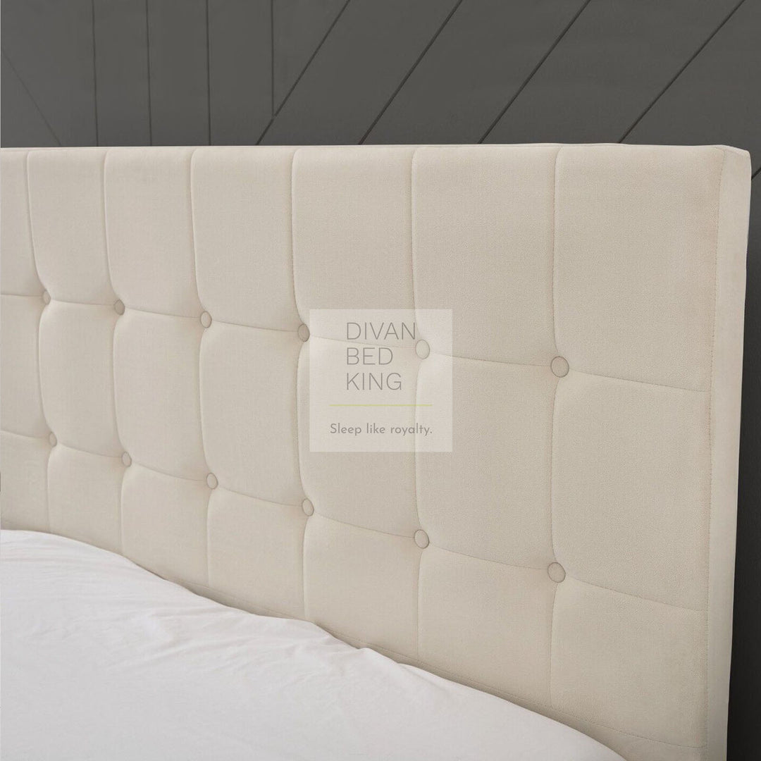 Maria Ottoman Beige Velvet Upholstered Bed Frame Storage End Lift