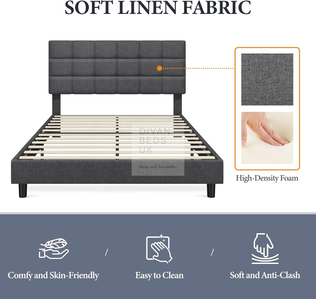 Armando Charcoal Linen Fabric Upholstered Bed with Adjustable Headboard