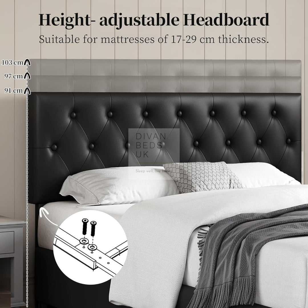 Emma Black Leather 2 Drawer Buttoned Bed Frame