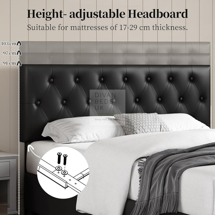 Emma Black Leather 2 Drawer Buttoned Bed Frame