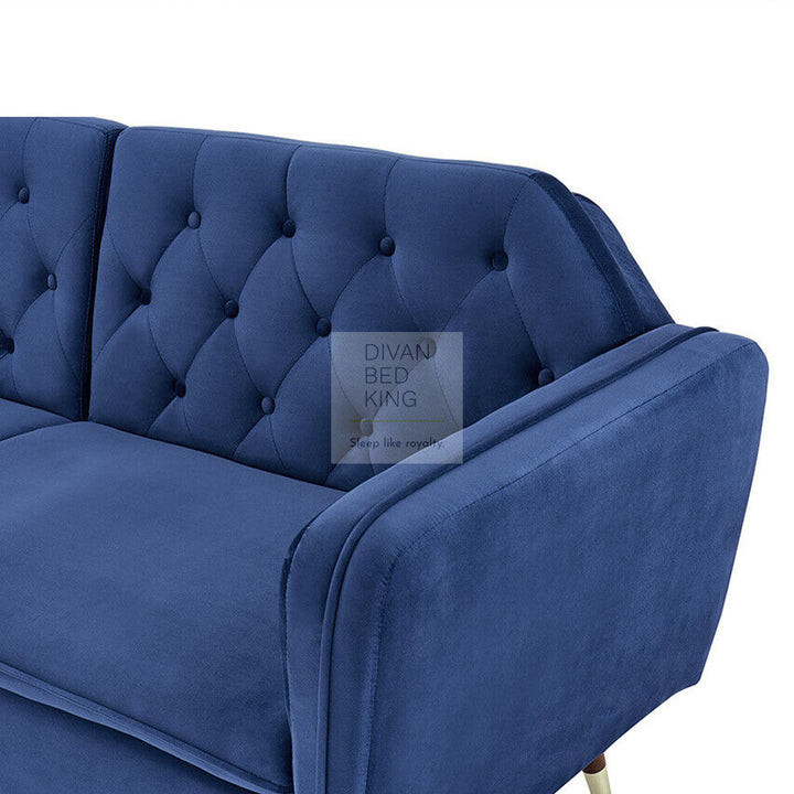 Regine Blue Plush Velvet 3 Seater Sofa Bed