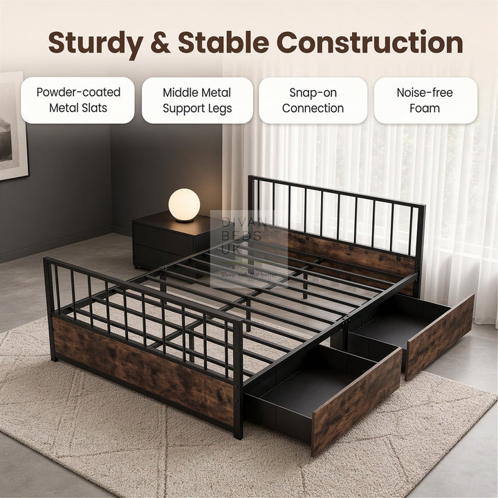 Harmoni Metal Bed Frame with 2 Drawer Storage Included