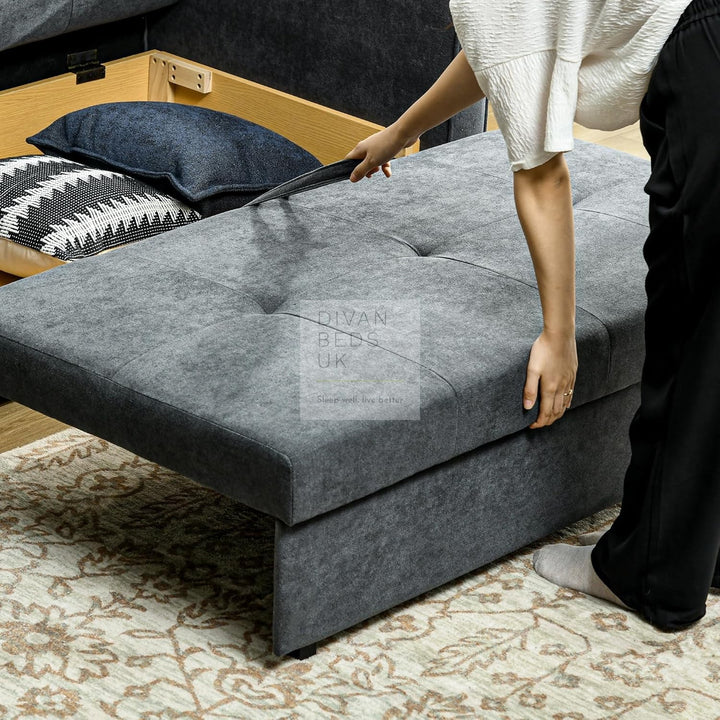 Adamaris 3 in 1 Black Cotton Sofa Bed 2 or 3 Seater with Storage